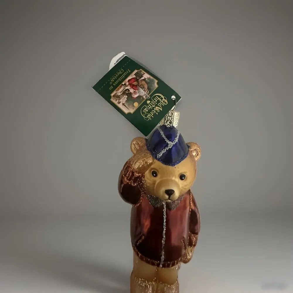 Old World Christmas Air Force Bear Gold Veteran Saluting Glass Ornament 2001 NWT